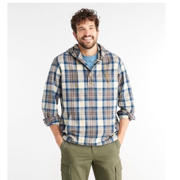 LL Bean Men's Scotch Plaid Flannel Shacket Anorak Traditional Fit Size L - Reg - Picture 2 of 11